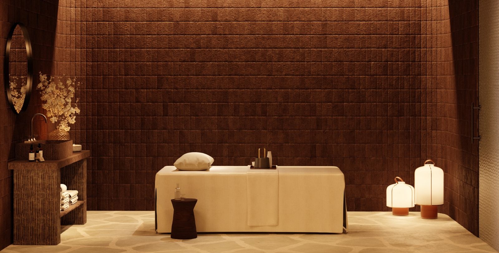a massage table in a room