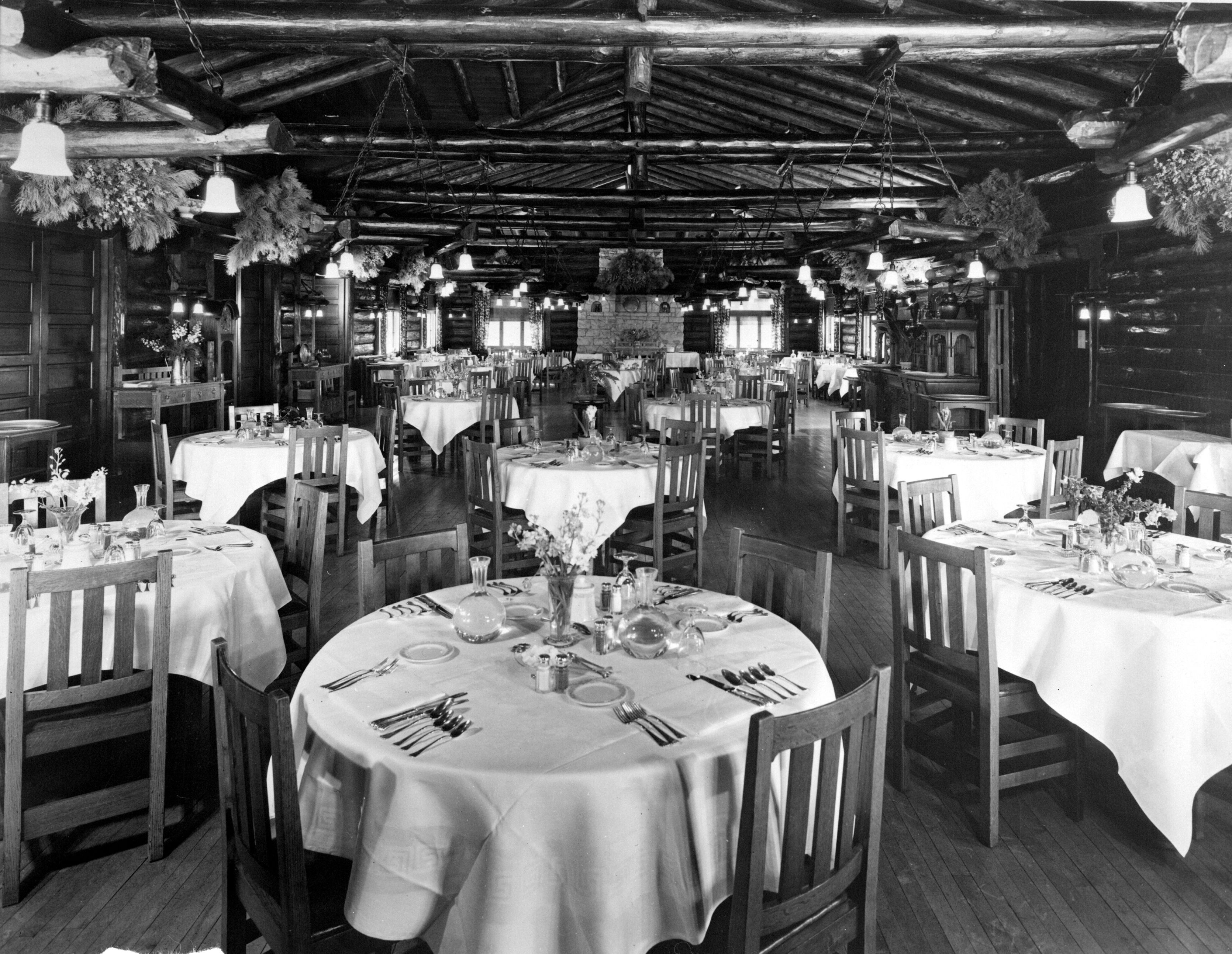 a room with tables and chairs