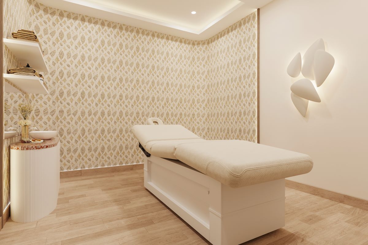 a massage table in a room
