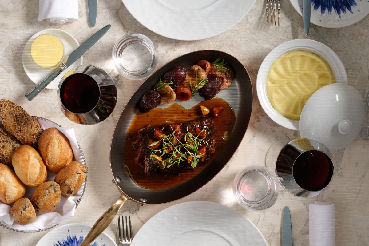 a pan of food on a table