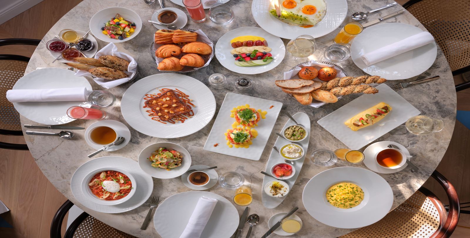 a table with plates of food
