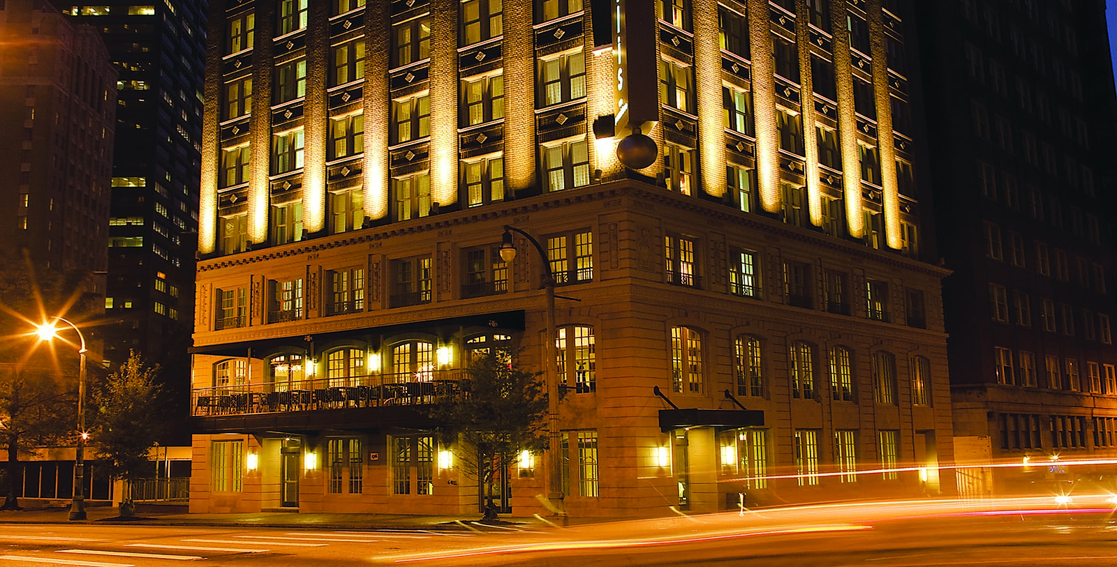 a building with lights on