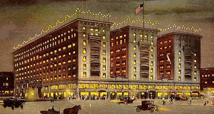 a building with lights on the top