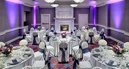a room with tables and chairs
