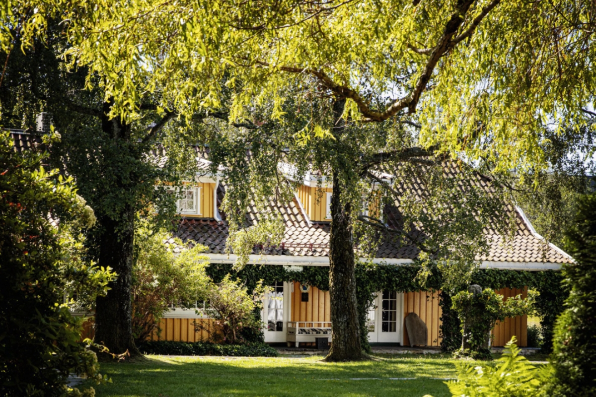 a house with trees around it