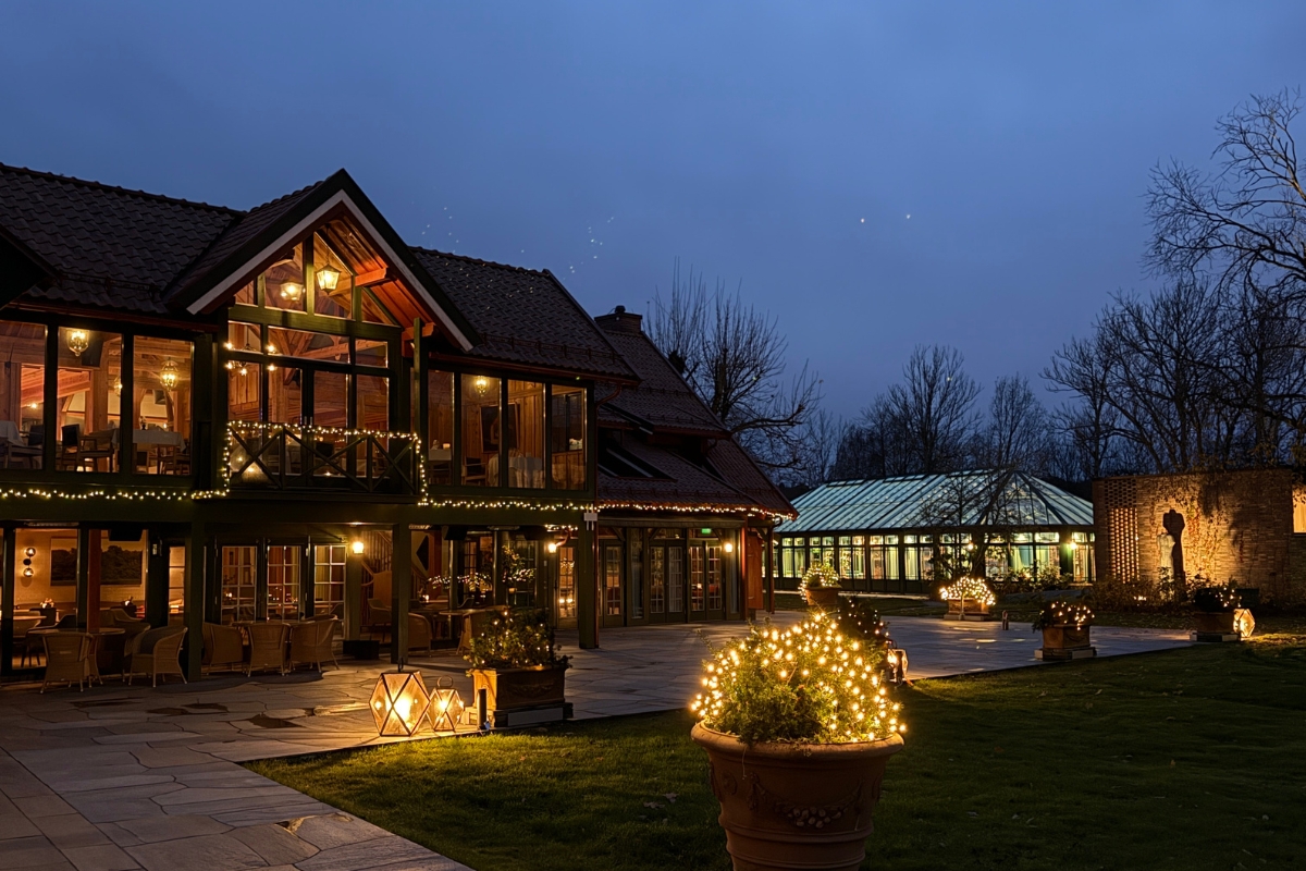 a house with lights in front of it