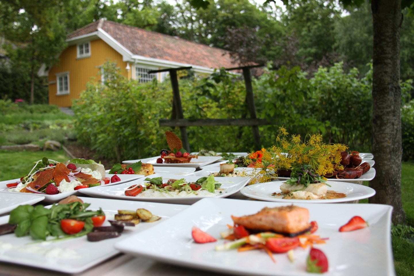 a table with plates of food