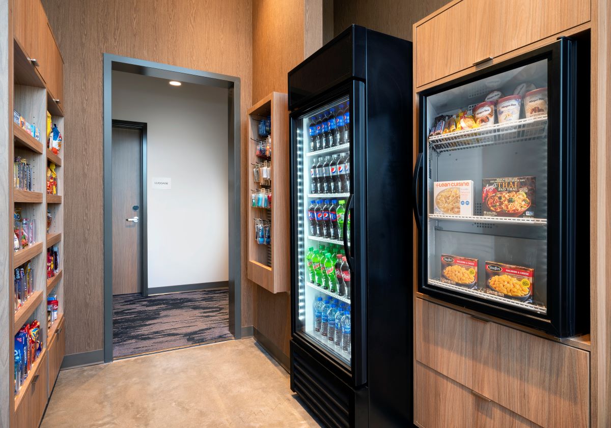 a beverage cooler in a room