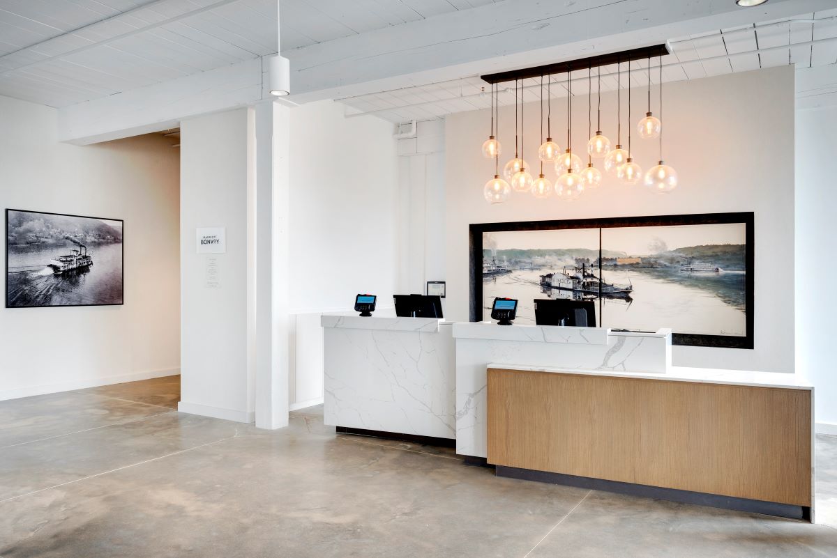 a reception desk in a building