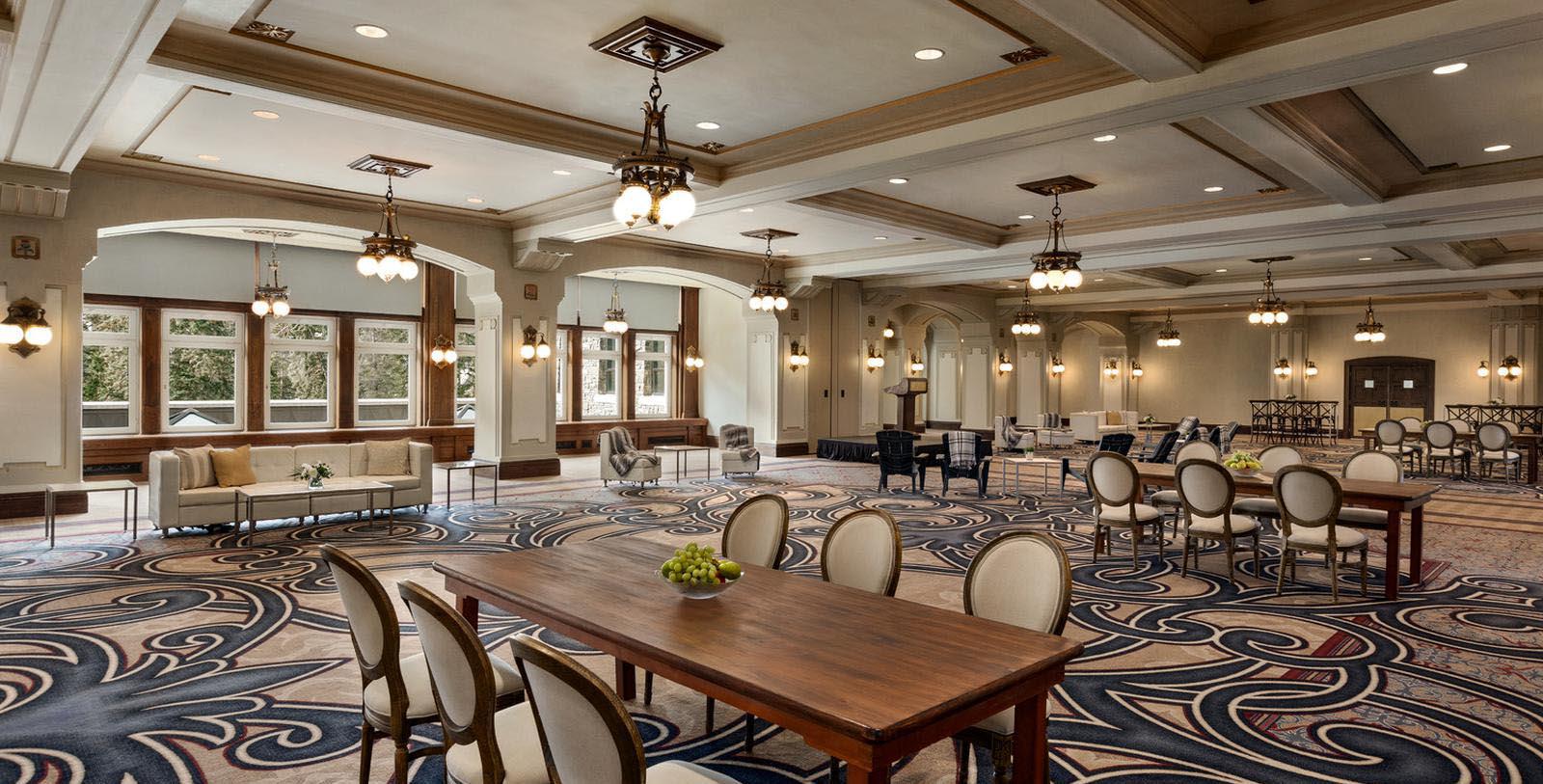 a room with a table and chairs