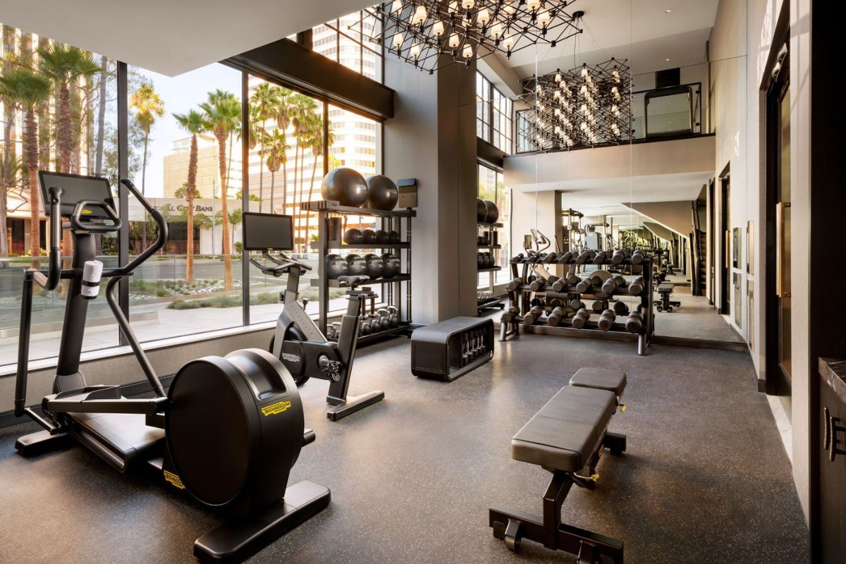 a gym with exercise equipment