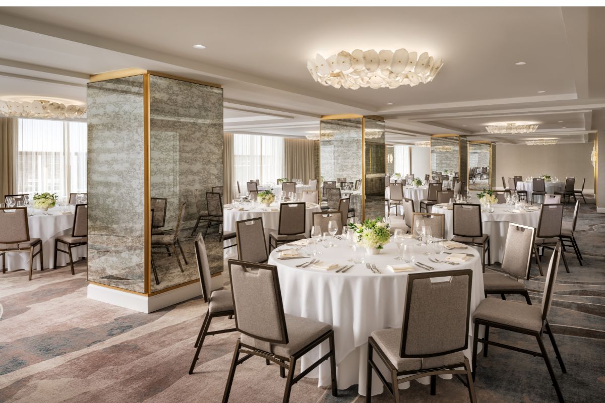 a room with tables and chairs
