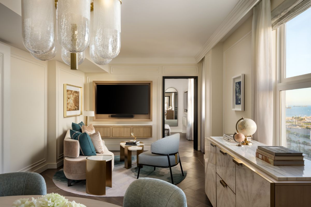 a living room with a television and a couch