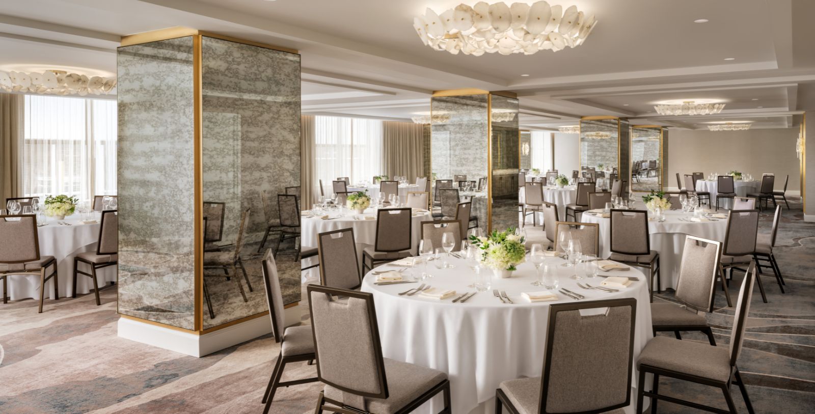 a room with tables and chairs
