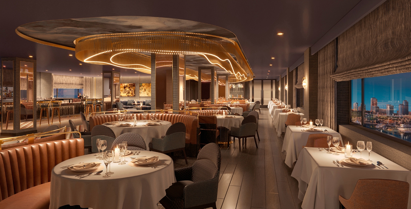 a restaurant with tables and chairs