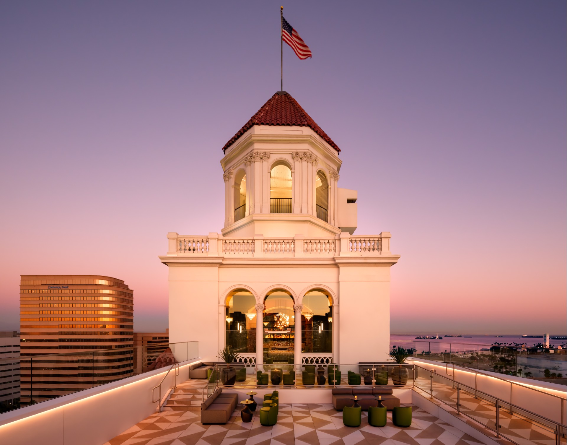 a building with a flag on top of it