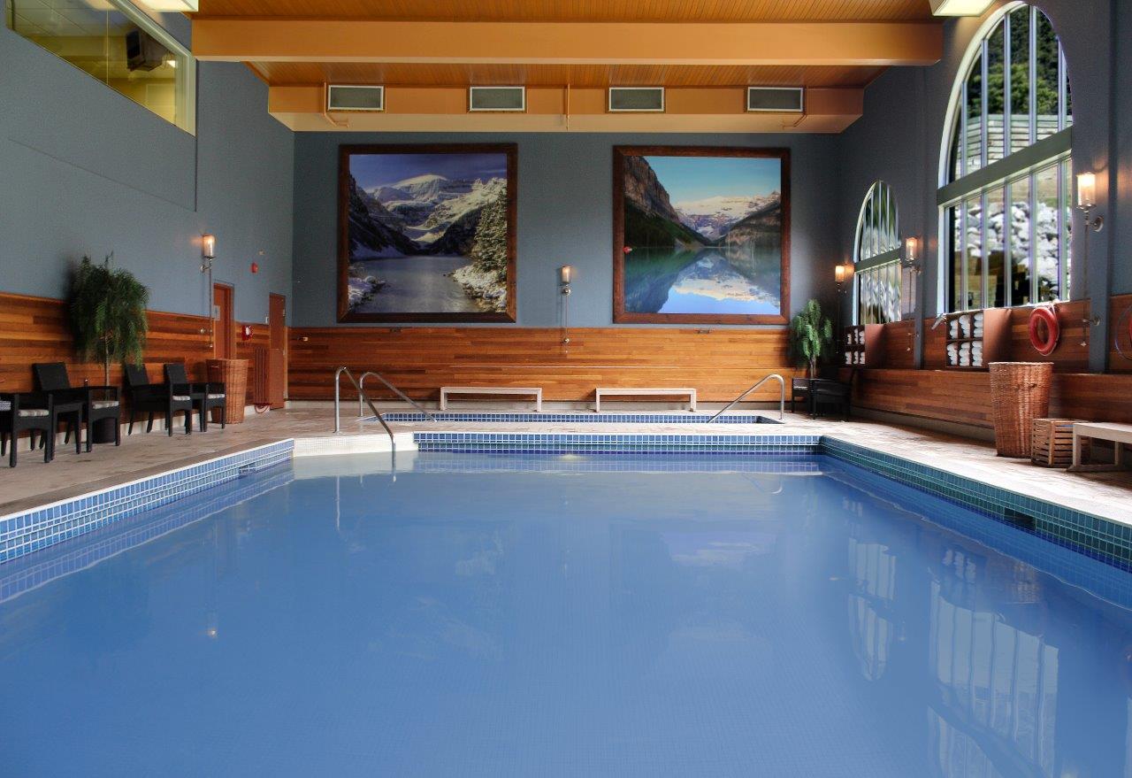 a swimming pool inside a building