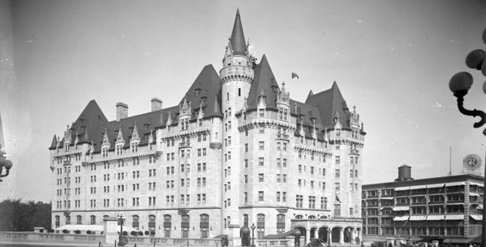 a large stone building with a pointed roof