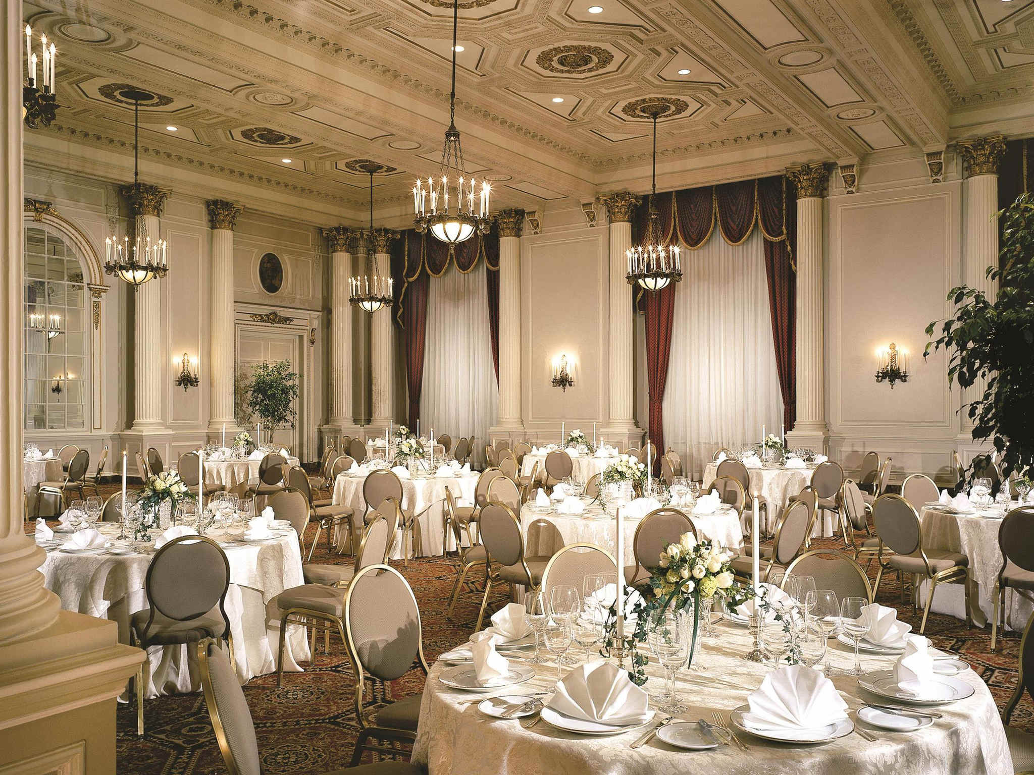 a room with tables and chairs