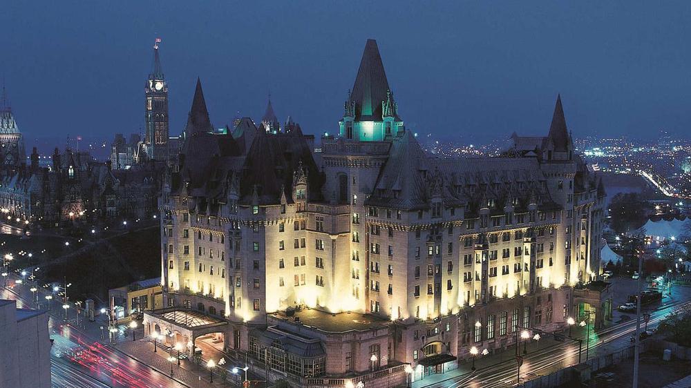 a large building with lights on