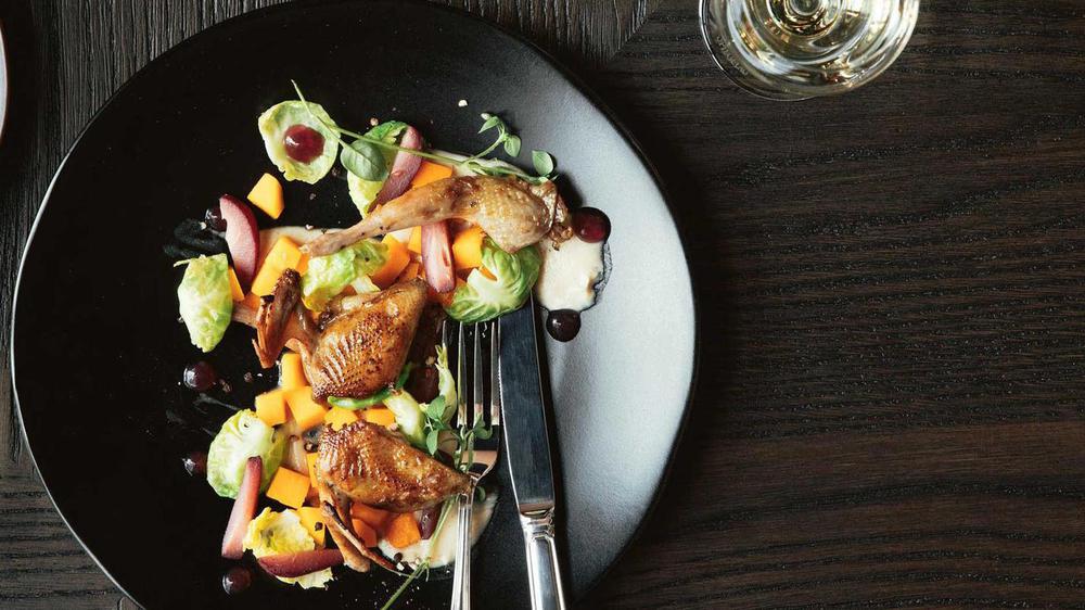 a plate of food with a fork and knife