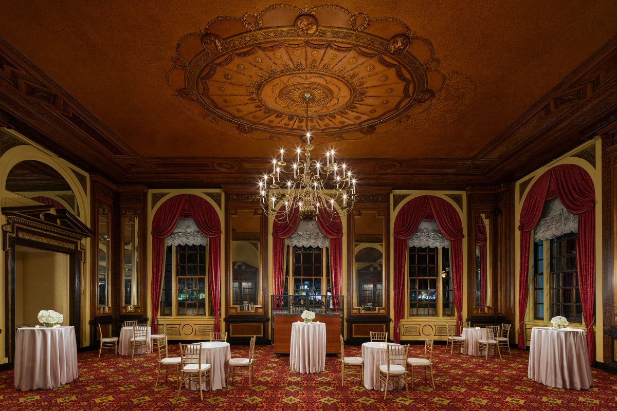 a room with tables and chairs