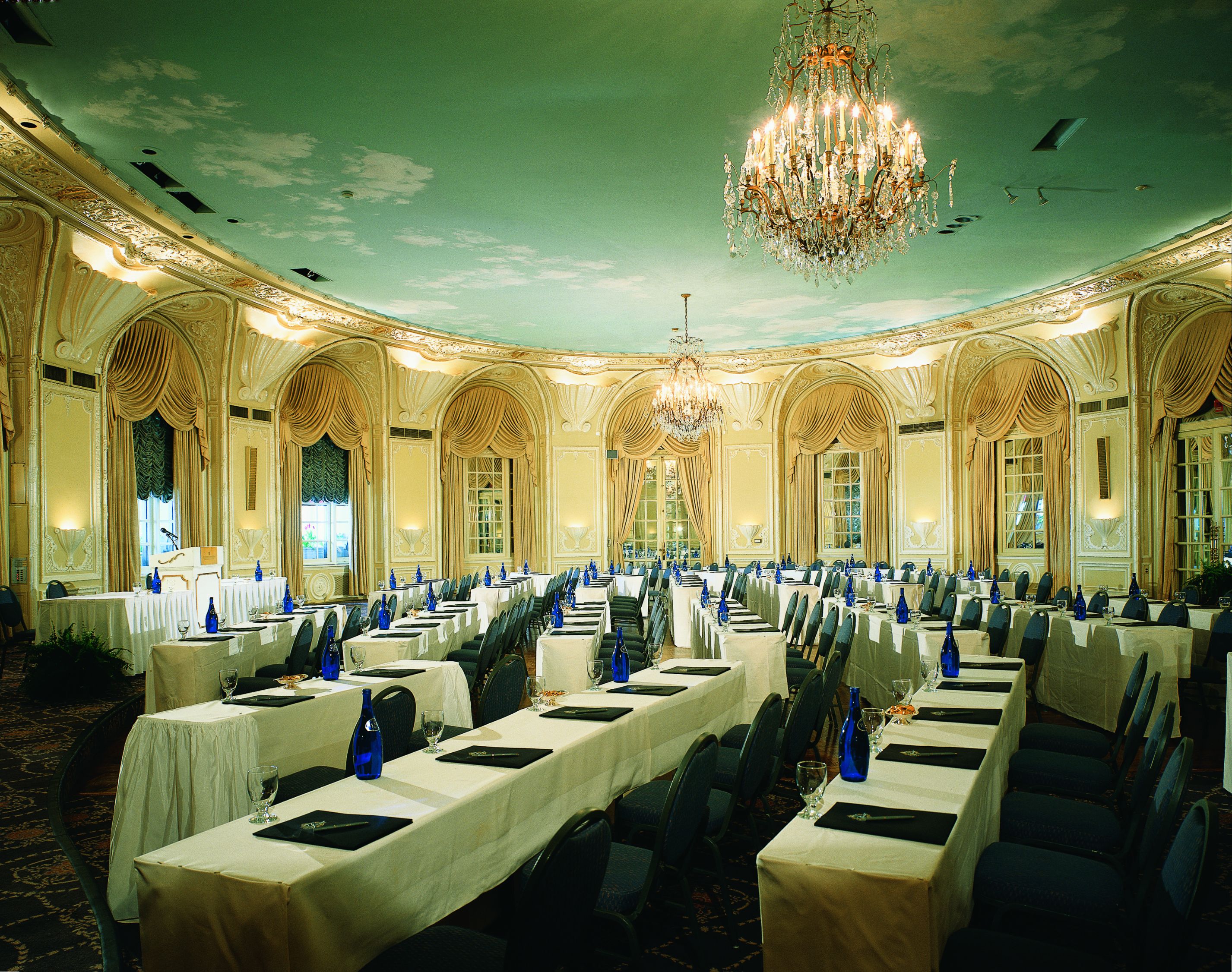 a room with tables and chairs