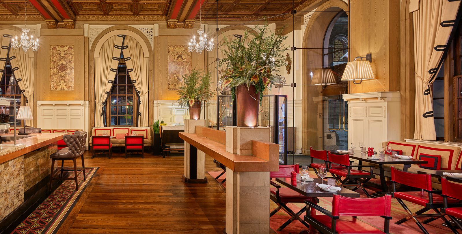 a room with tables and chairs