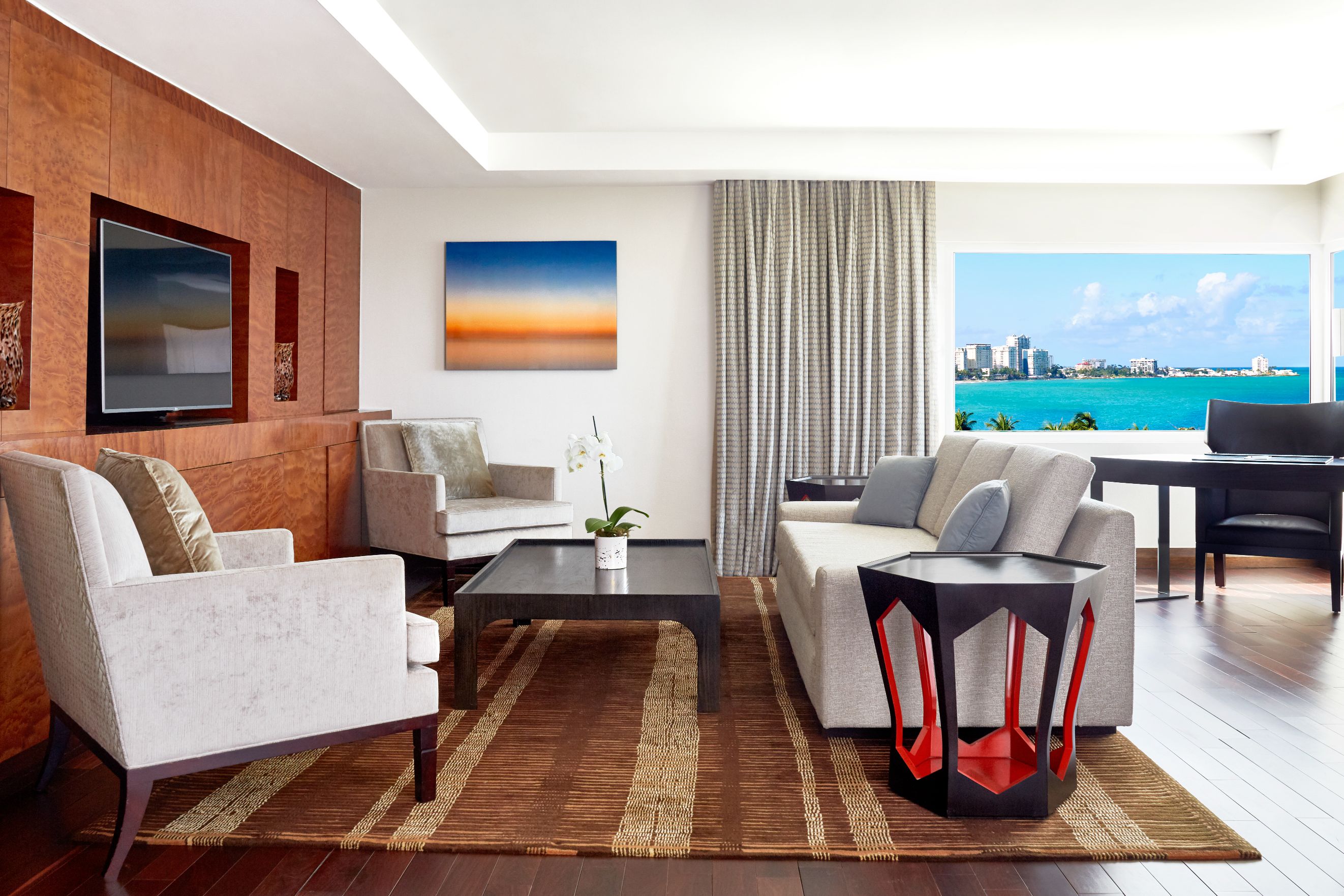a living room with a couch and a coffee table
