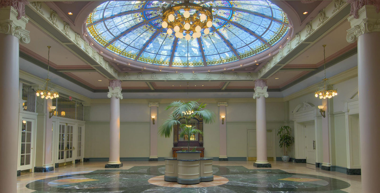 a glass dome in a building