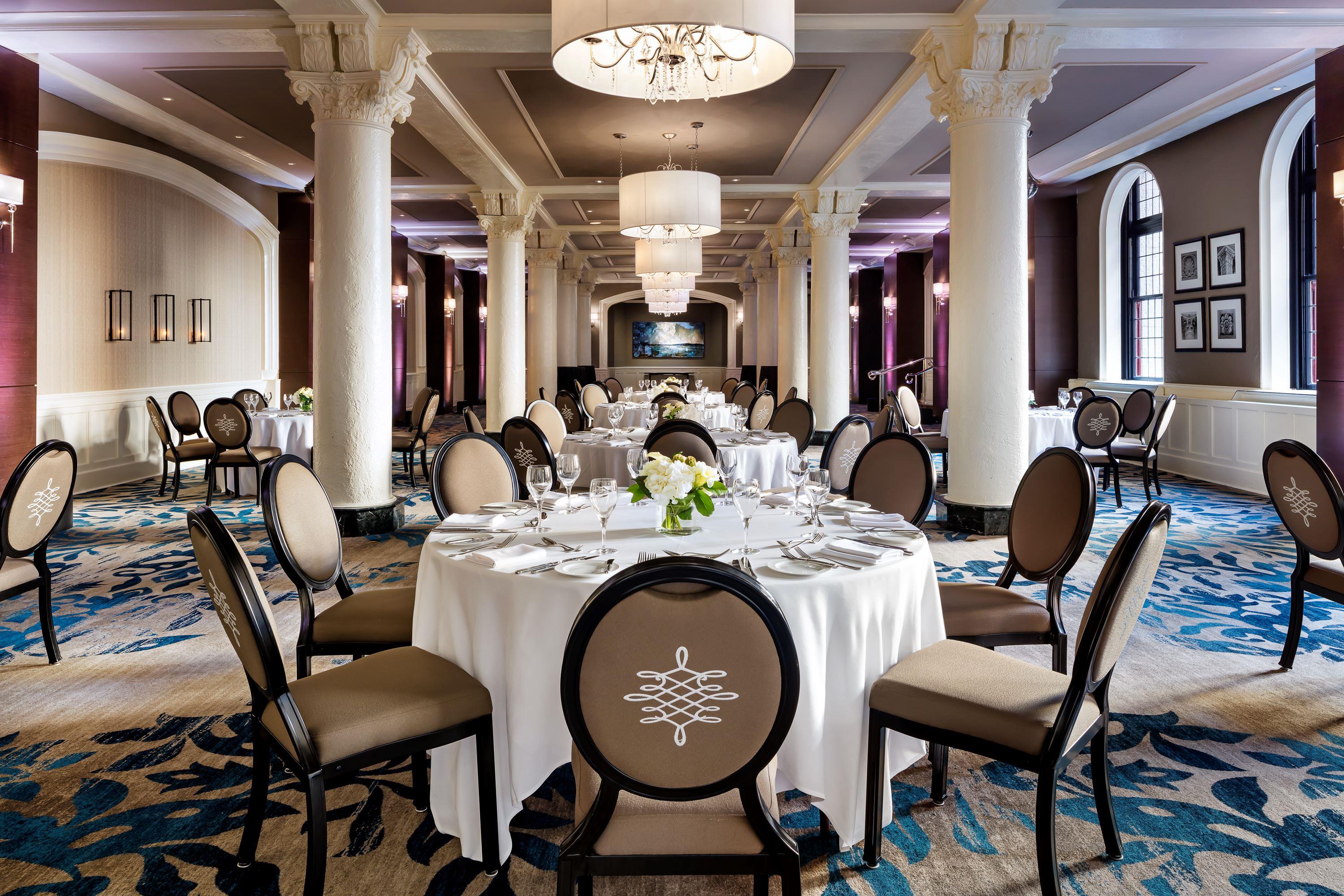 a room with tables and chairs