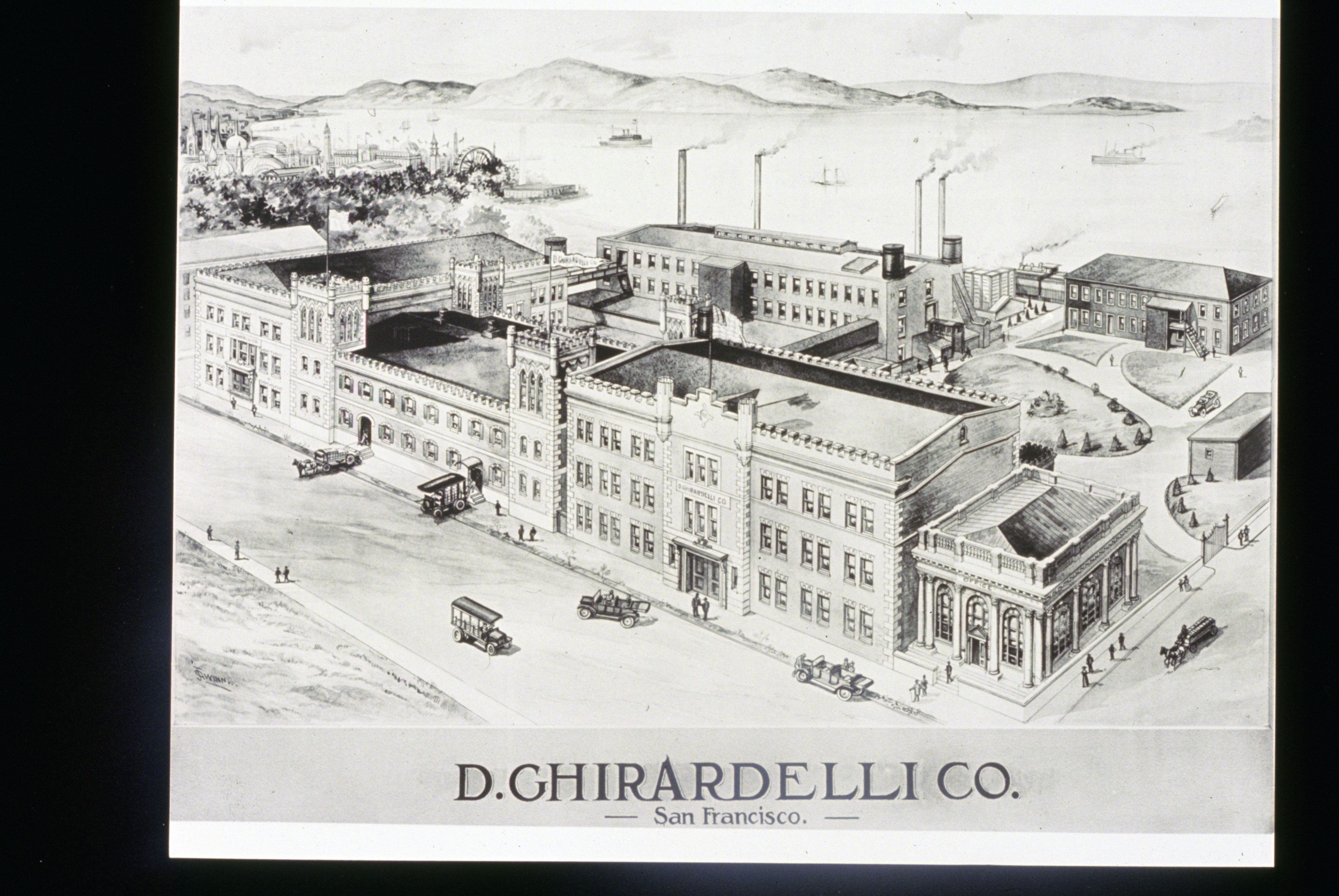 a drawing of a factory