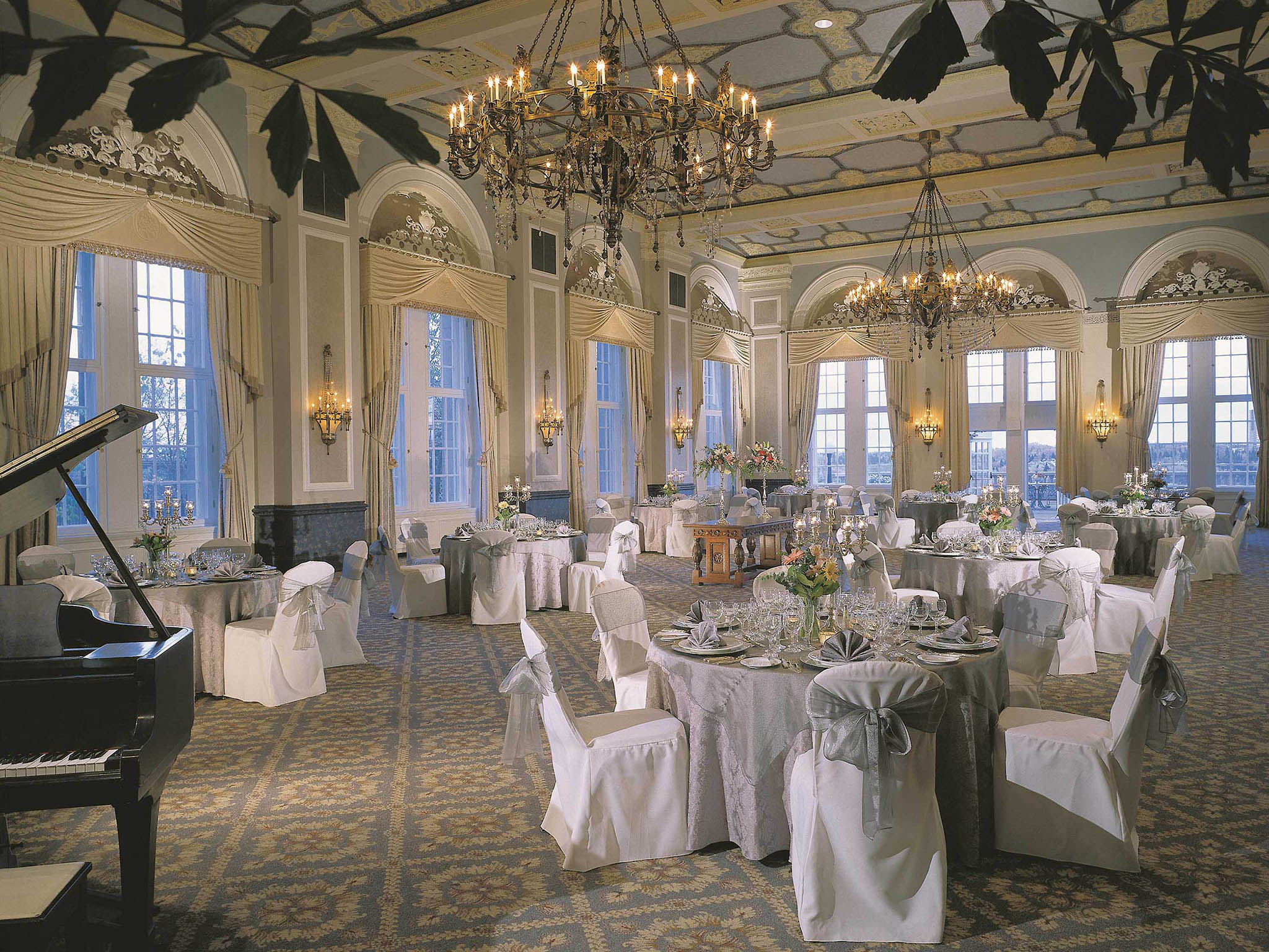 a room with tables and chairs