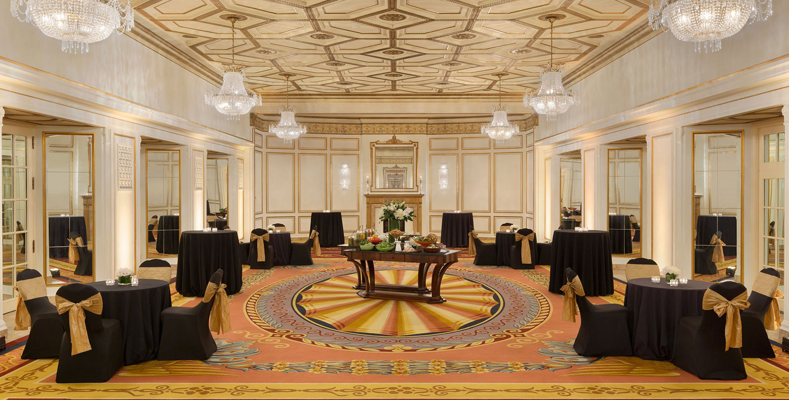 a room with tables and chairs