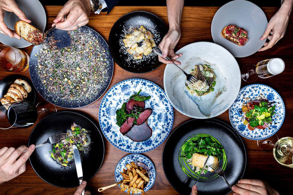 a table with plates of food