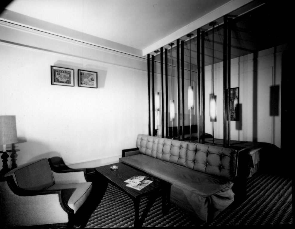 a room with a couch and a table