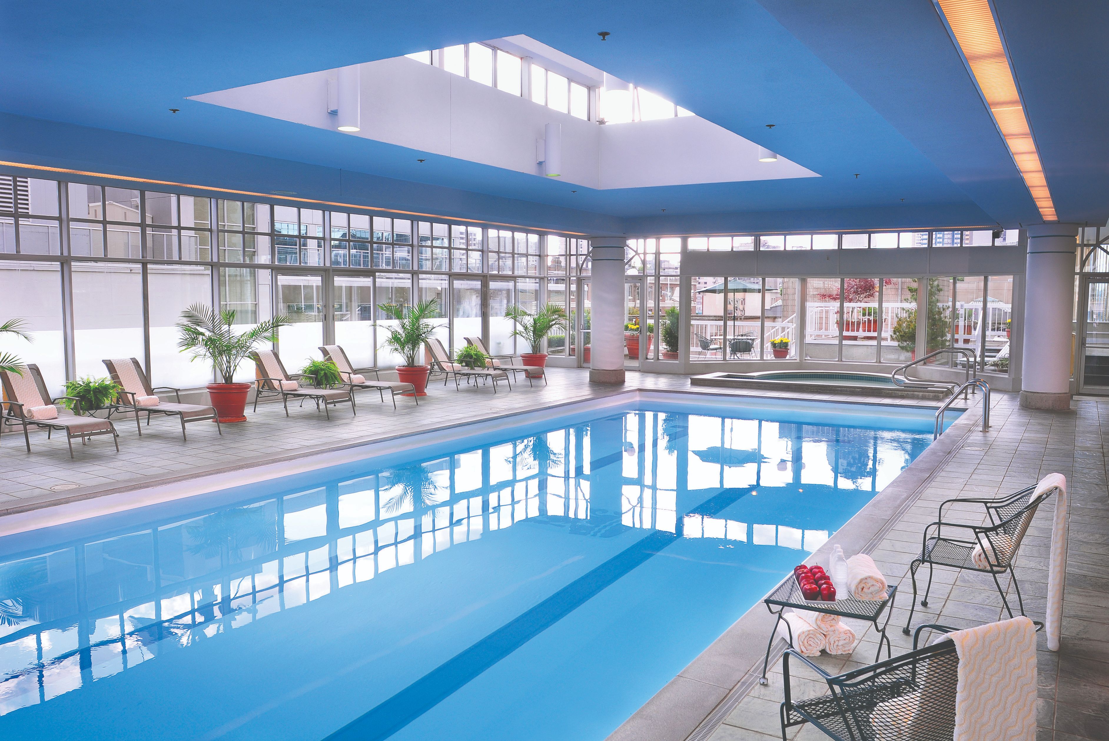 a swimming pool inside a building