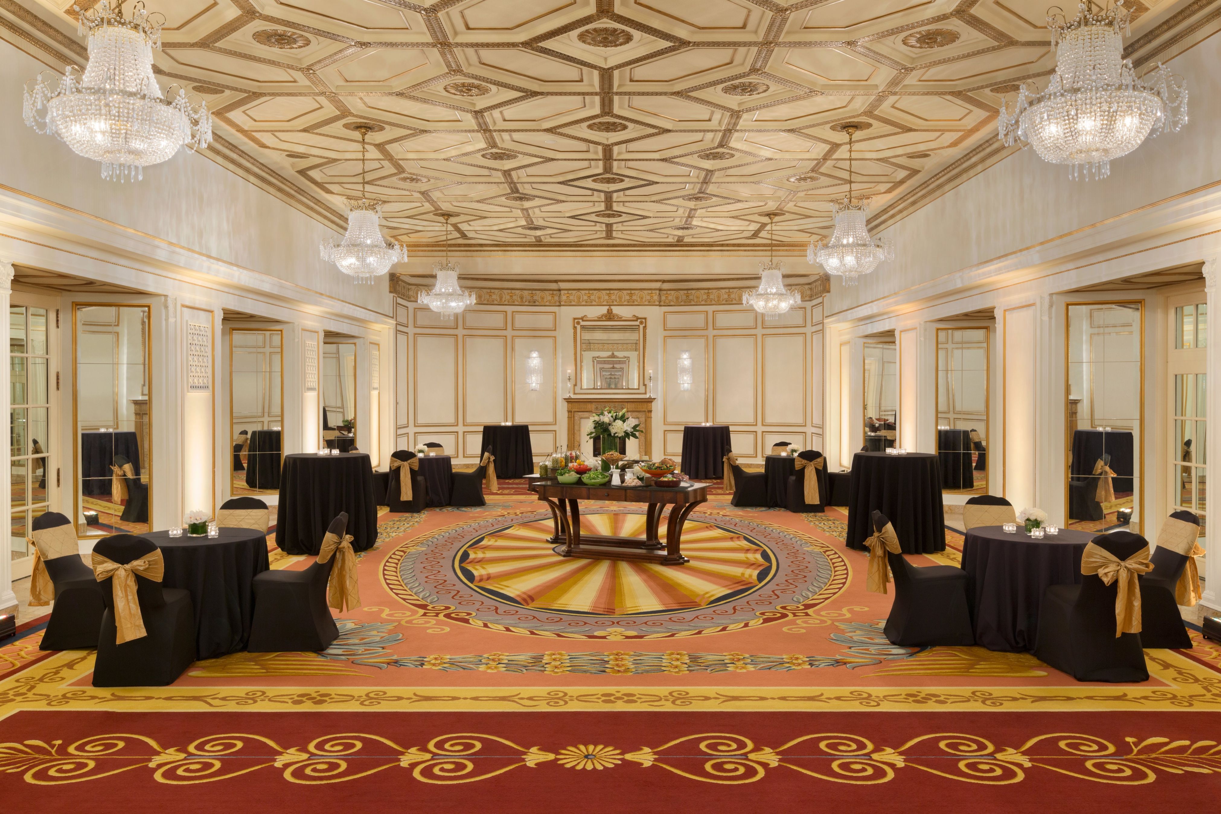 a room with tables and chairs