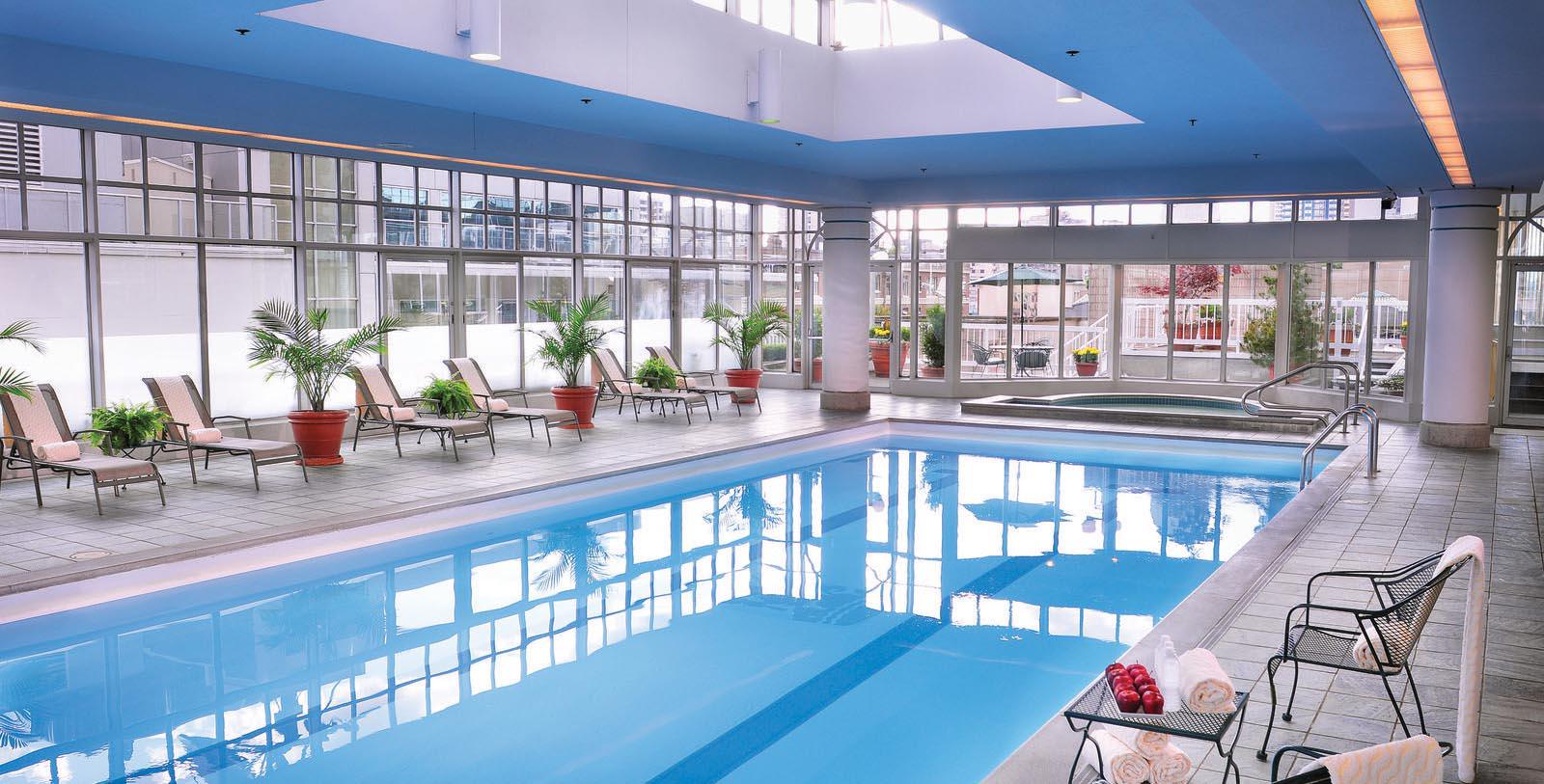 a swimming pool inside a building