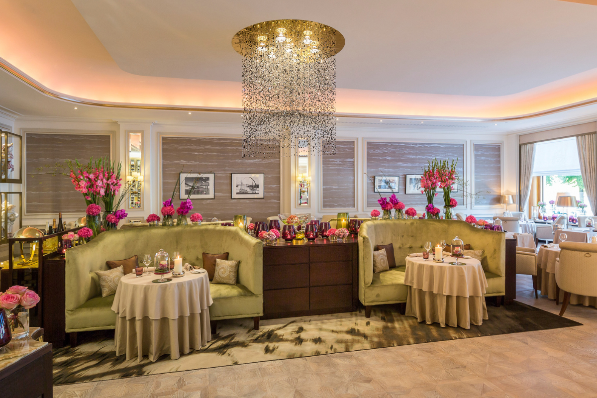 a room with tables and chairs