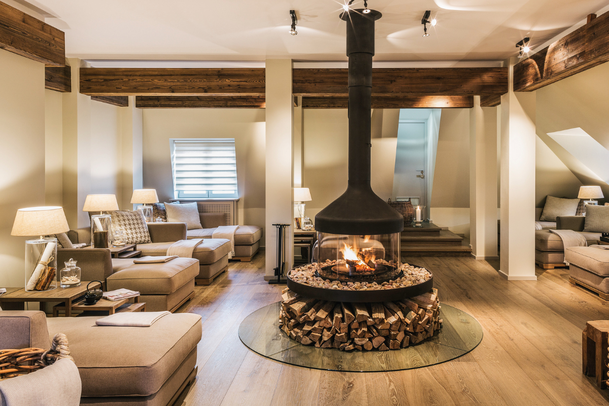 a fireplace in a room