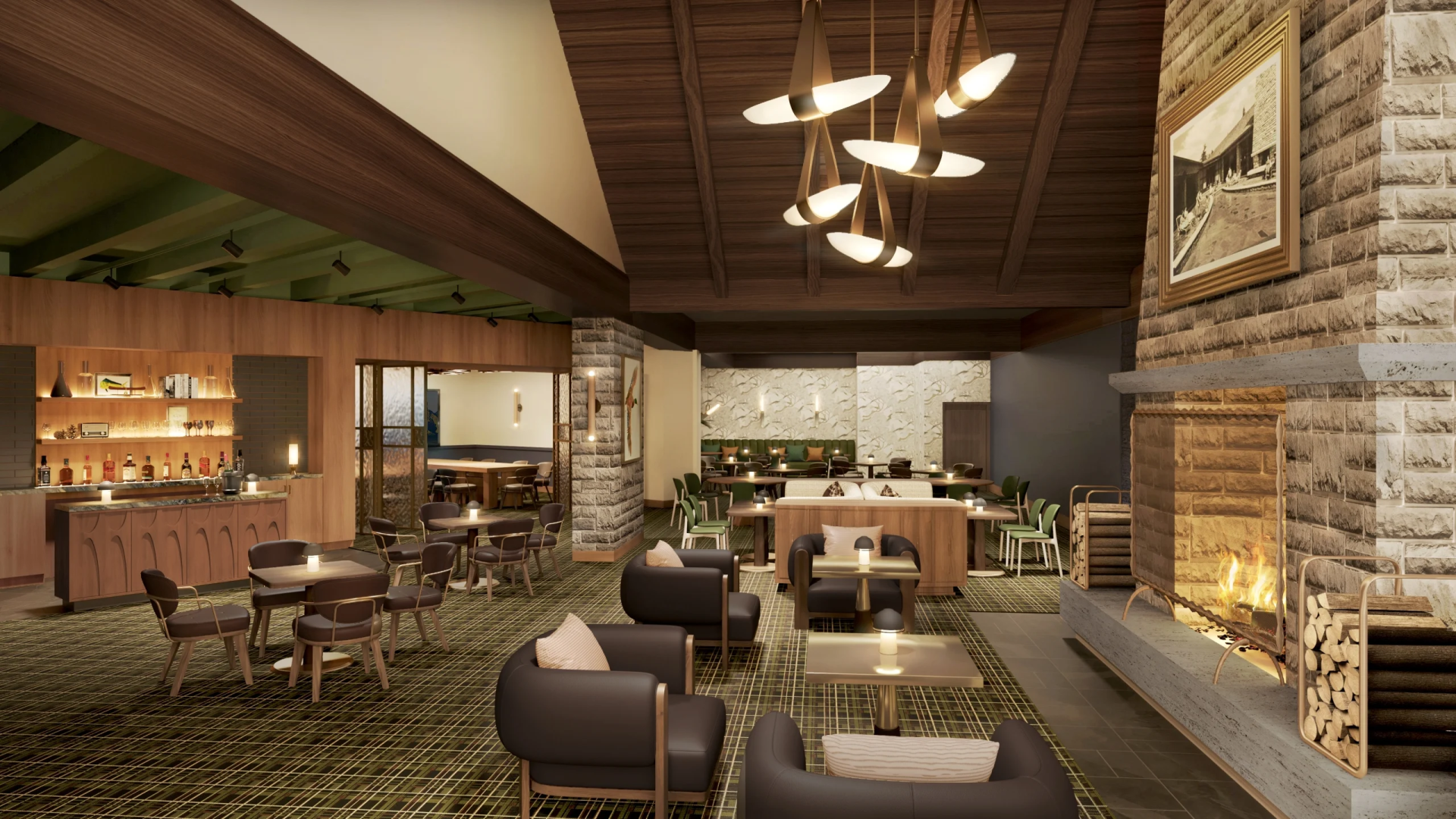 a room with tables and chairs