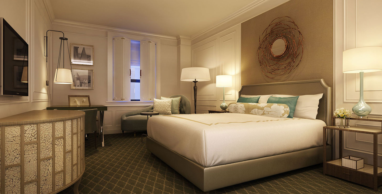 a bedroom with a bed and a chair