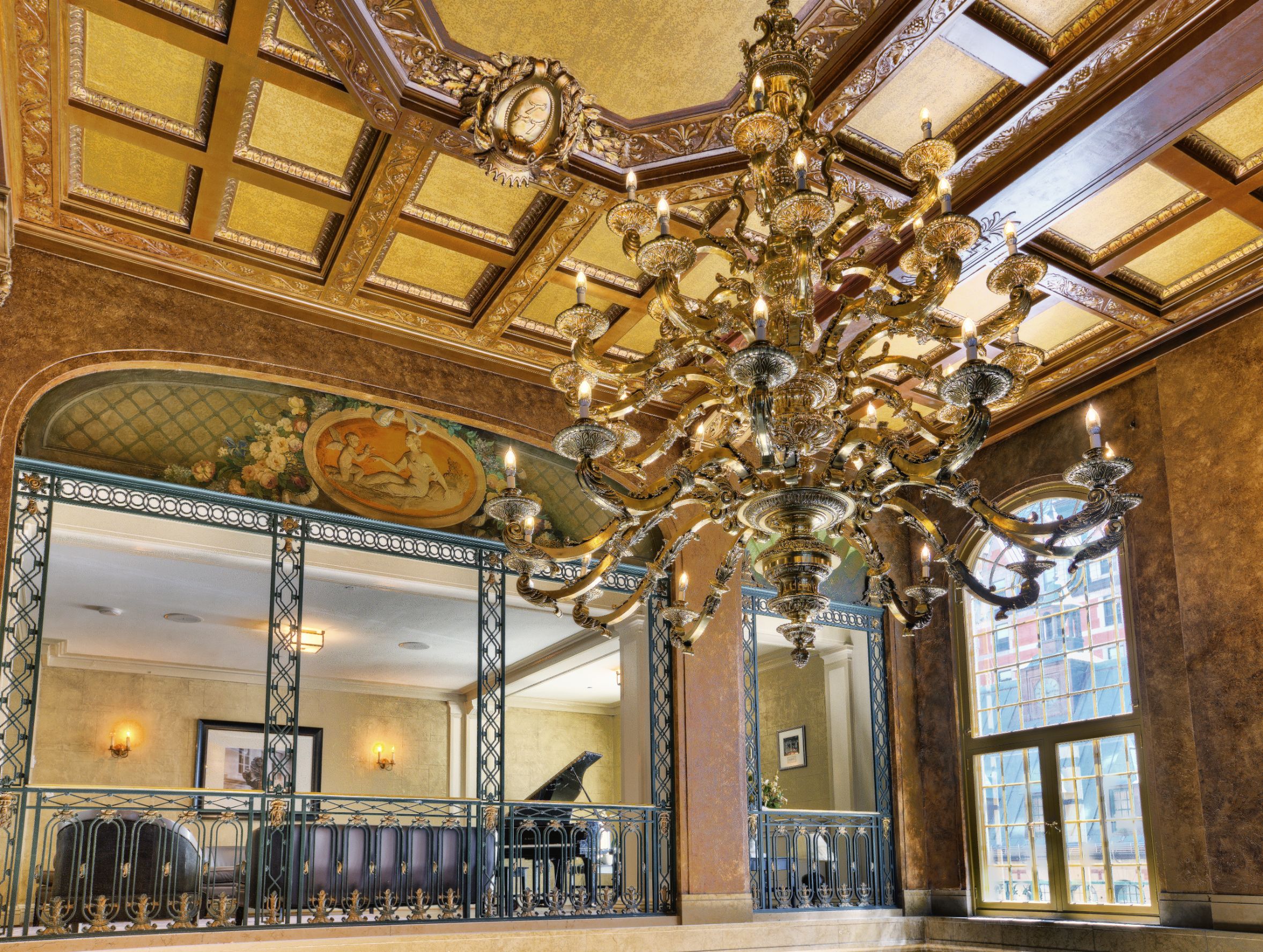 a chandelier in a room