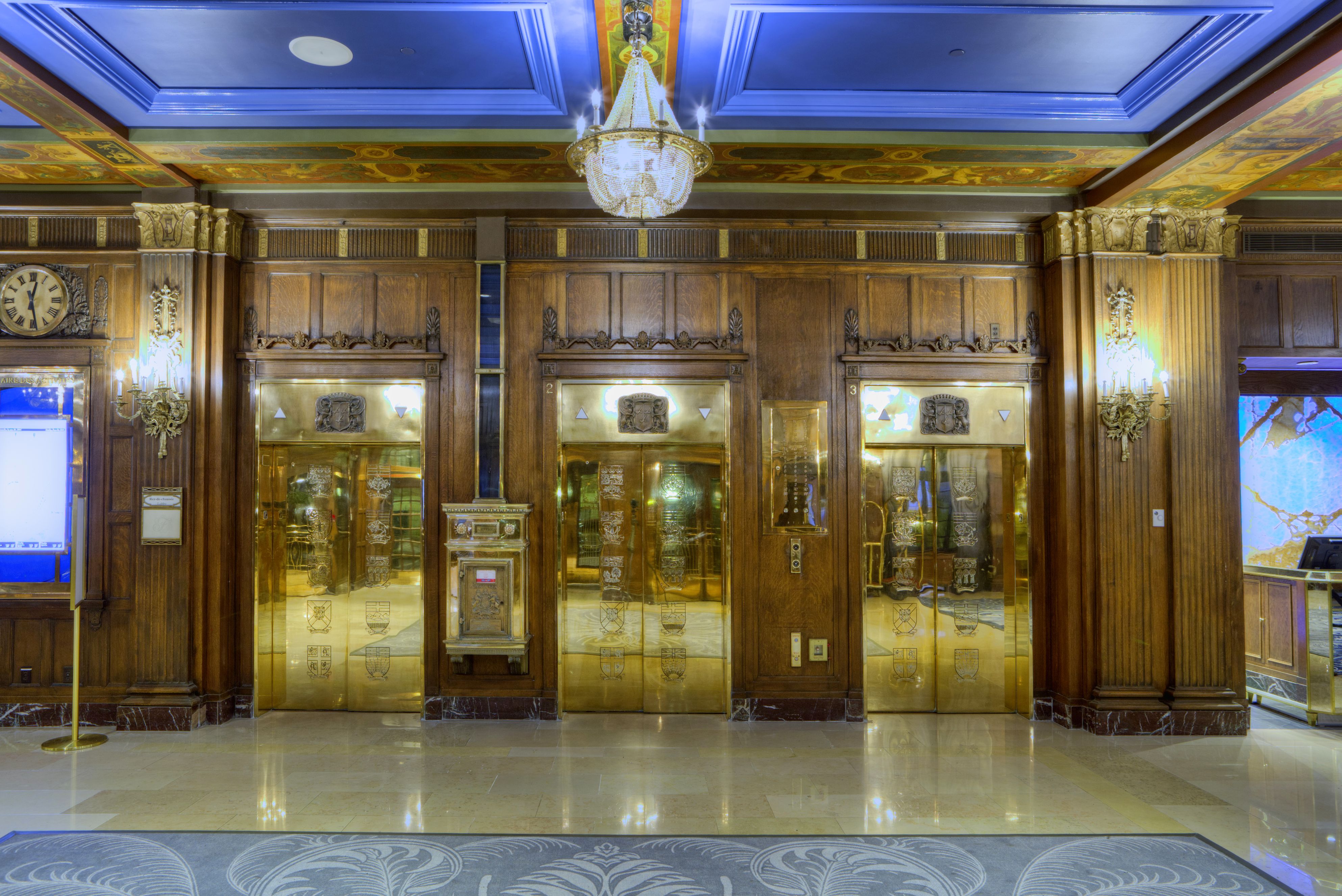 a group of elevators in a building