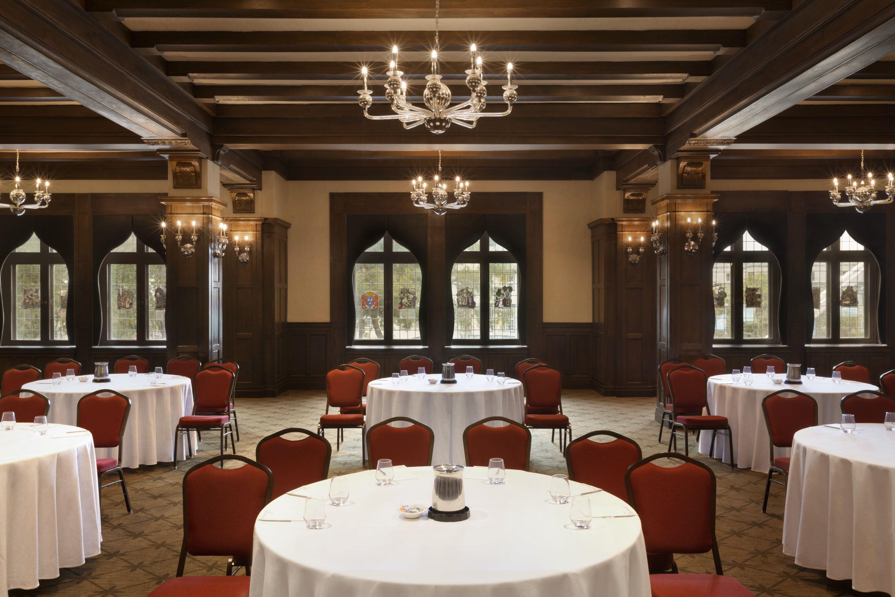 a room with tables and chairs