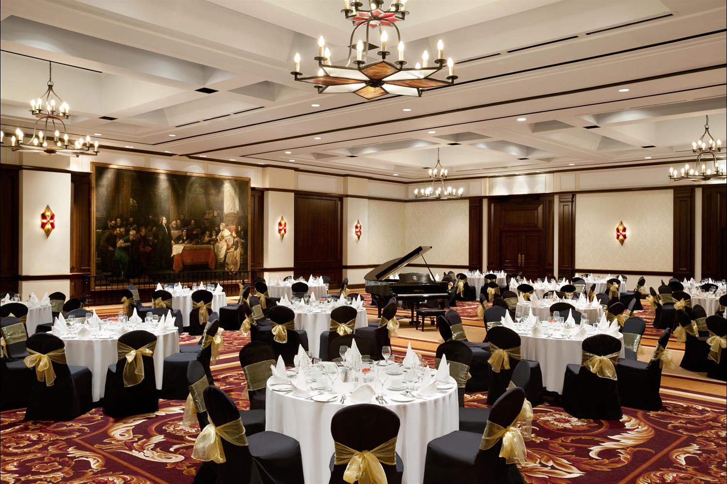 a room with tables and chairs