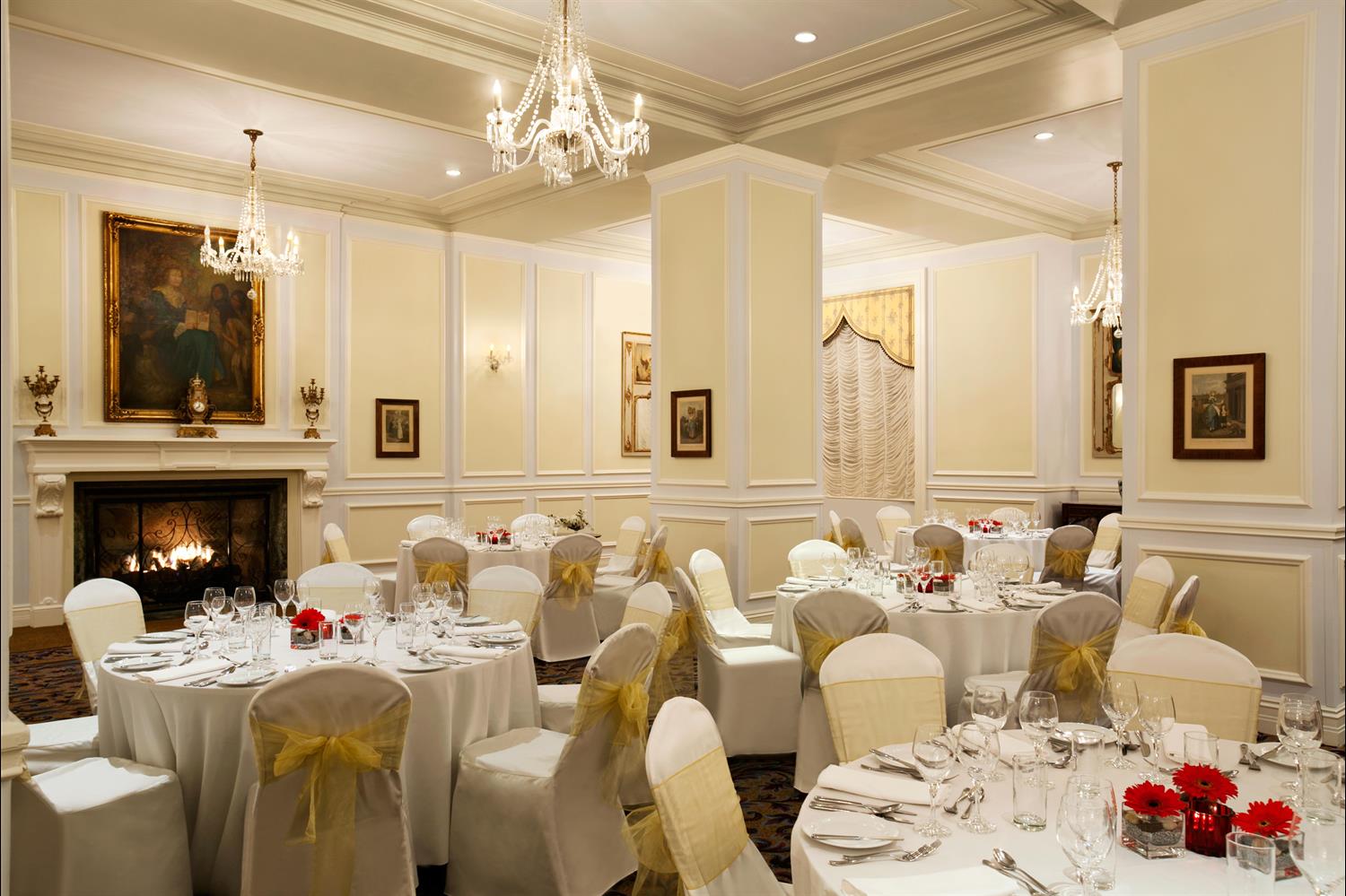 a room with tables and chairs