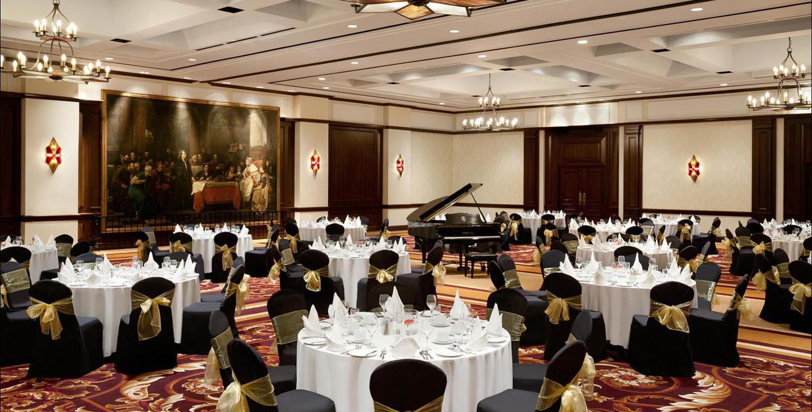 a room with tables and chairs