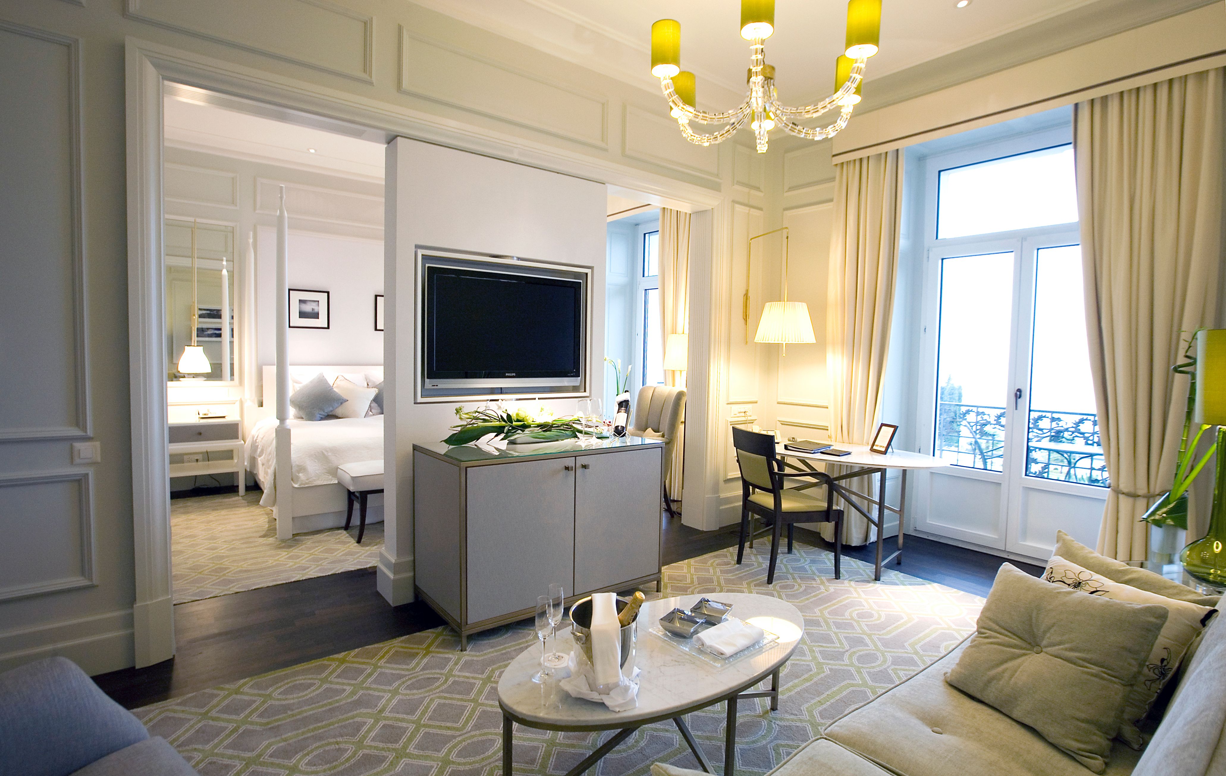 a room with a television and a bed